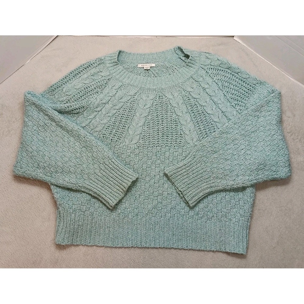American Eagle Cotton Long Sleeve Crew Neck Sweater Sage green Woman's XL Preppy